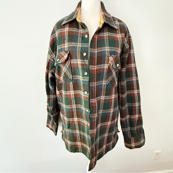 Vintage 70s Plaid Quilted Button Down Shacket Chore Jacket Size XL Woodland Farm - Picture 1 of 7